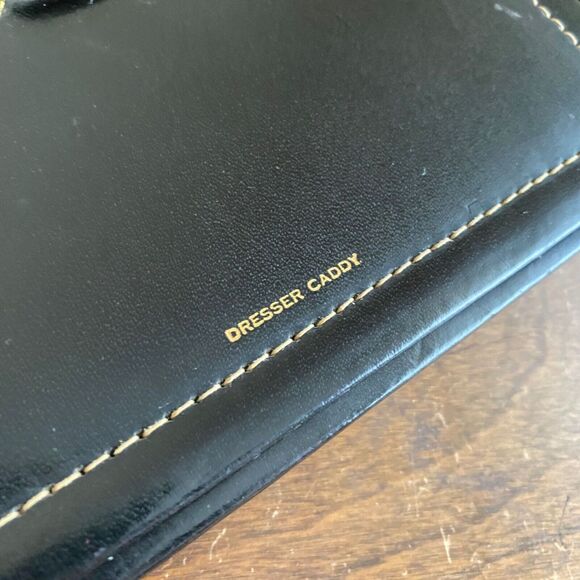 Vintage Dresser Caddy Faux Leather Box with Lid Red Flocked Velvet Valet - Picture 7 of 10